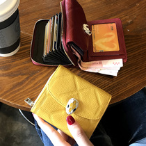 True cowskin folding wallet womens short small 2021 new fashion card bag exquisite high-grade large capacity one tide