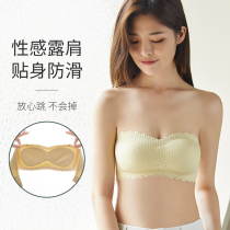 Summer Thin strap without shoulder strap bra No steel ring one-piece underwear Female small breasts Gathered Reveal Shoulder Non-slip Beauty Backer