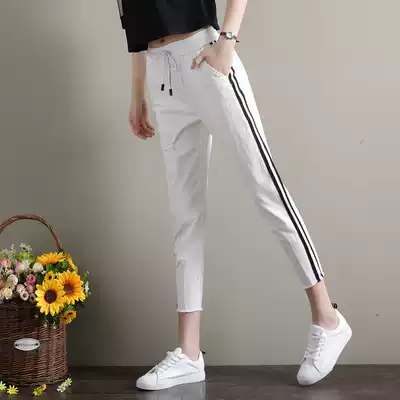 Spring and summer new loose casual sports white jeans female nine points cec dad Luo Yi eight points thin Harun