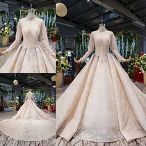 2020 new bride one-shoulder Korean slim slim simple luxury trailing wedding dress 99052