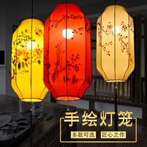 Chinese style simple long tube chandelier lantern fabric hand-painted art lamps hanging decoration Living Room restaurant Tea House hotel project