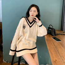 Pullover sweater autumn and winter womens outer wear mid-length 2022 new Japanese college style long-sleeved wool sweater top