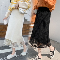 2022 autumn and winter new Korean version high waist mid-length lace knitted double-sided skirt with sweater thickening in winter