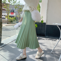 Knitted skirt womens autumn and winter new high waist mid-length wool pleated skirt winter skirt suitable for crotch thigh thick skirt