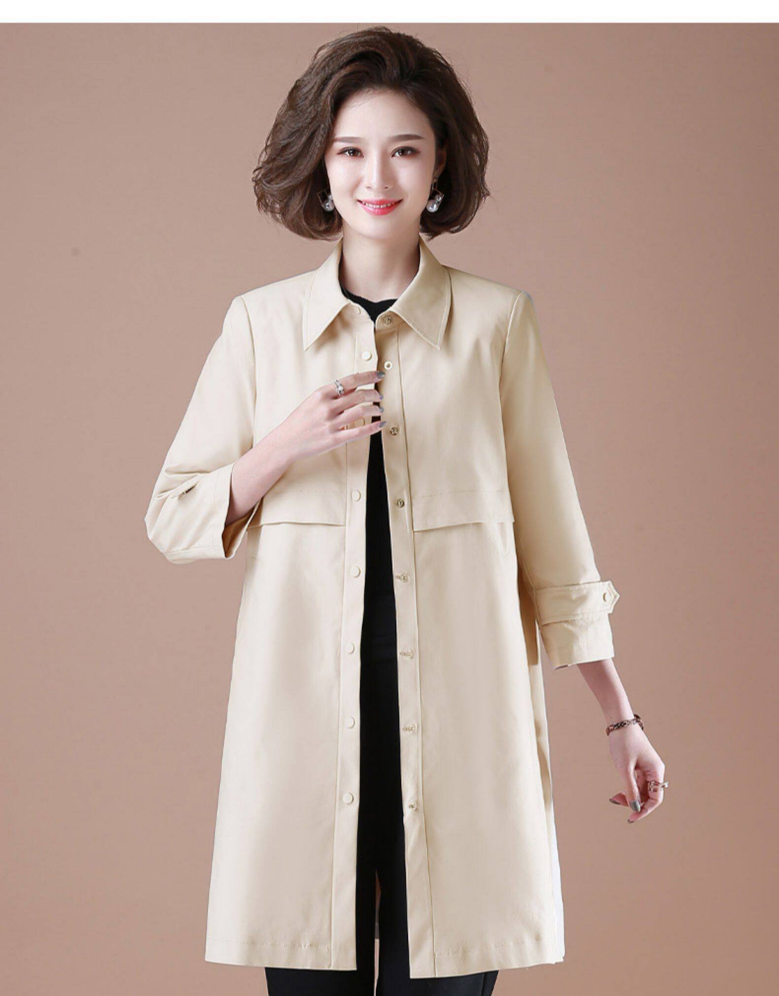 恋名媛中年女春装薄款风衣外套40岁50洋气大码中老年妈妈春秋上衣中长