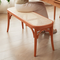 Xixi wood Nordic style all solid wood rattan shoe stool Household retro dining stool Modern minimalist bench bed tail stool