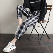 High waist plaid pants woman loose and thin autumn clothing 2022 new women 90% Harun casual pants straight drum female pants