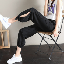 Clean up stock casual pants women sports 2019 spring and autumn Korean version of high waist ankle-length pants wide leg pants straight pants