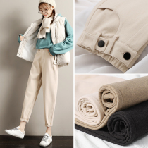 Apricot color plus velvet woolen pants autumn and winter 2020 New straight loose casual Harlan Daddy pants slim radish pants