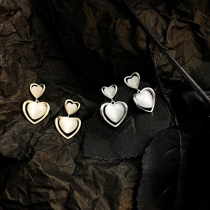 Senior sense Love earrings female Net red earrings 2021 New Tide retro harbor style earrings Fashion Cats Eye stone earrings