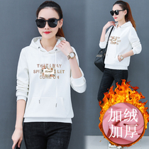 Hong Kong wind hooded plus velvet sweater female 2021 new autumn and winter long sleeve Korean loose student thickened cec coat