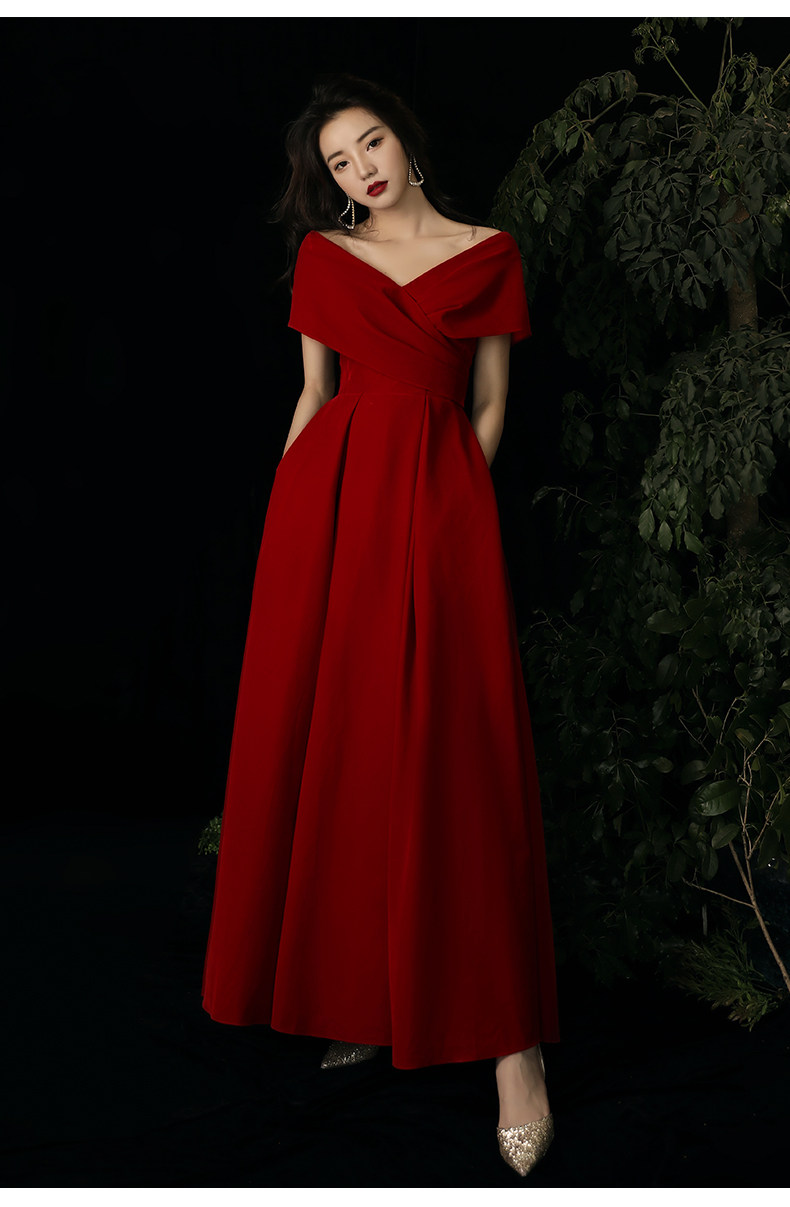 敬酒服新娘平时可穿订婚衣服连衣裙酒红色结婚晚礼服裙显瘦女冬季