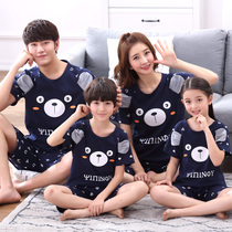 Summer short sleeve parent-child sleepwear ladiesthin pure cotton CUHK child cartoon mother and daughter family of three-four-mouth home