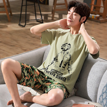 Summer Teen Pyjamas Boys Junior High School Students Cartoon Thin short sleeves pure cotton CUHK boy summer home clothes