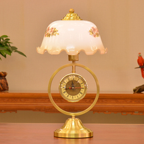 Yu Lei American all copper with clock table lamp Bedroom bedside table lamp retro dimmable decoration living room old Shanghai