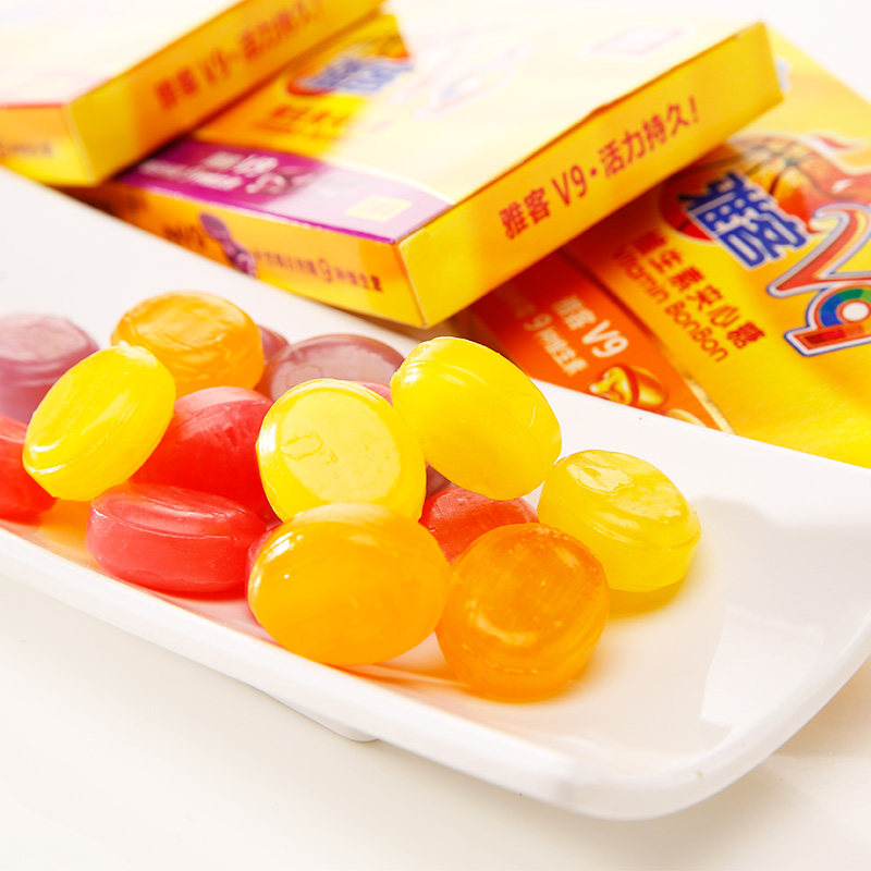 雅客v9夹心糖48g水果味网红儿童糖果维生素c夹心硬糖休闲零食