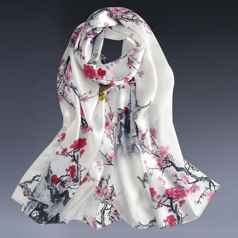 杭州丝绸真丝丝巾女士桑蚕丝围巾长款披肩秋季秋冬天百搭新款2017_7折