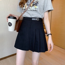 Korean black cowboy pleated half-skirt female spring and summer 2020 new high-waist thin a word and hip short skirt