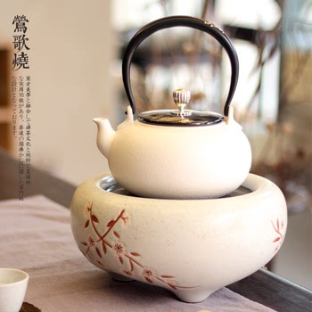 ໄຕ້ຫວັນ Yingge ເຕົາເຊລາມິກໄຟຟ້າຊາເຕົາຊາສີຂາວ cherry blossom ເຕົາຊາຄົວເຮືອນເຕົາຊາທາດເຫຼັກ kettle ເງິນຫມໍ້ ceramic mute