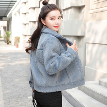 Small woolen coat female 2021 Korean version of new autumn and winter short thick Joker lapel plush woolen woolen coat