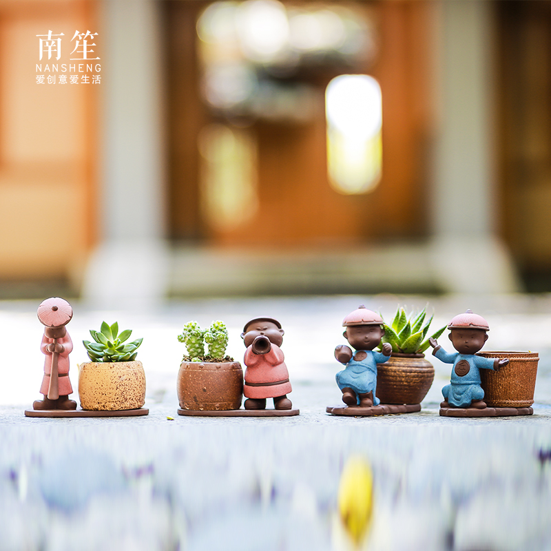 Restoring ancient ways south sheng micro landscape, lovely creative move decoration basin exchanger with the ceramics meaty plant flower pot in furnishing articles