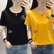 2021 summer new Korean version of womens super fire cec short-sleeved t-shirt womens loose large size fat mm very fairy top