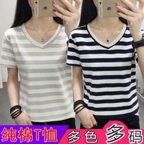 Plus size womens fat mm summer clothes 2021 new cotton striped short-sleeved t-shirt womens clothes loose body fashion trend