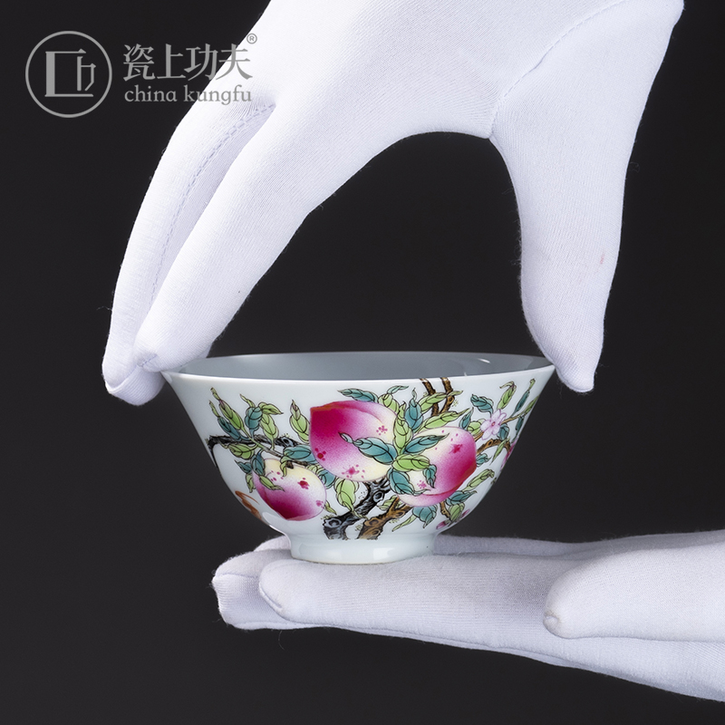 Jingdezhen hand - made master cup single cup participants in high - grade small peach colored enamel kung fu tea cups personal special tea set