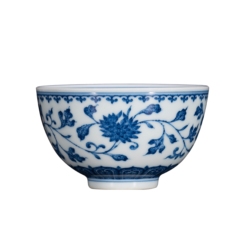 Jingdezhen ceramic tea set master cup single CPU kung fu tea cup pure manual hand - made porcelain lotus flower grain sample tea cup