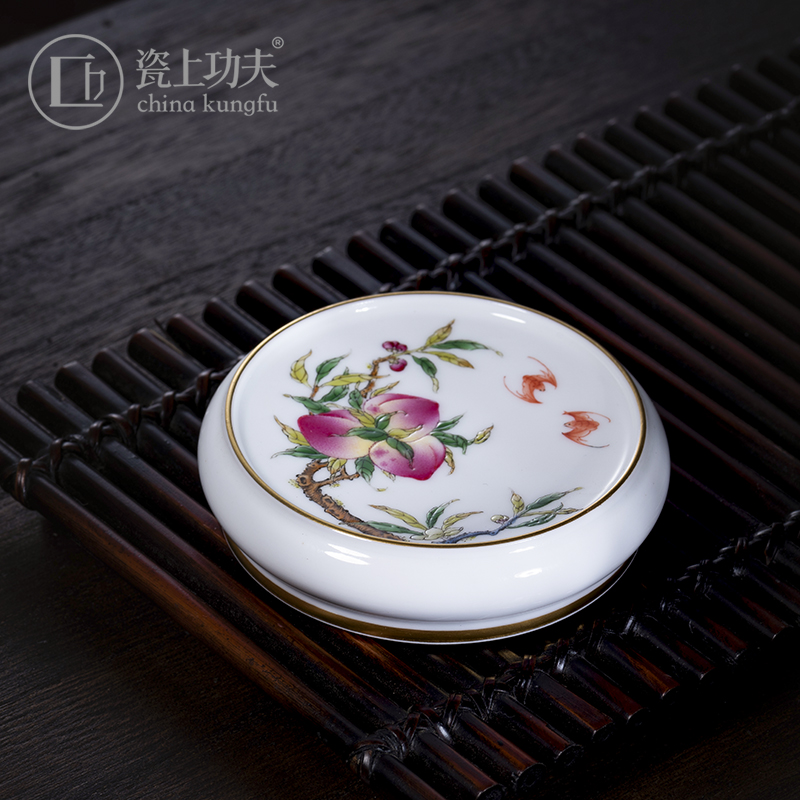 Porcelain on kung fu checking peach colored enamel Porcelain cover rear jingdezhen cover tea accessories