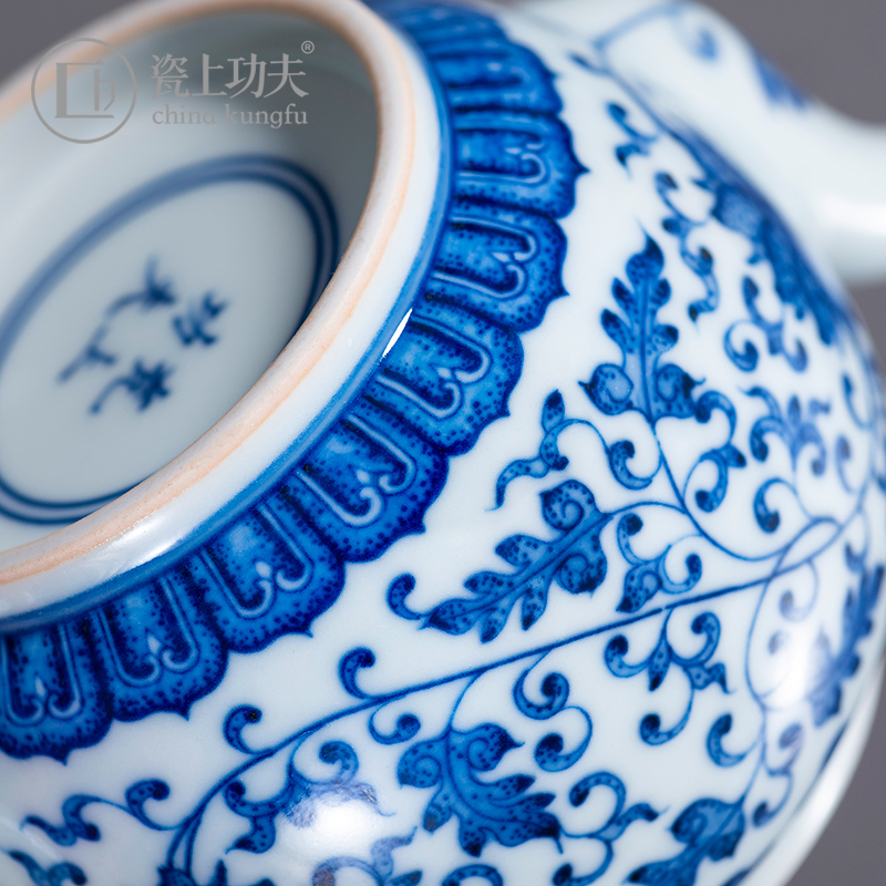 Jingdezhen ceramic manual hand - made porcelain bound branch lotus kung fu tea set little teapot boxed teapot single pot of trumpet