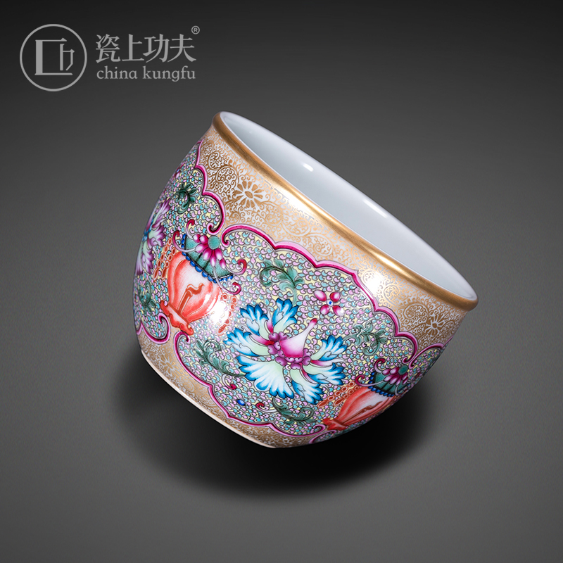 Flowers colored enamel porcelain on kung fu bao phase master cup single cup of jingdezhen ceramic cup sample tea cup by hand