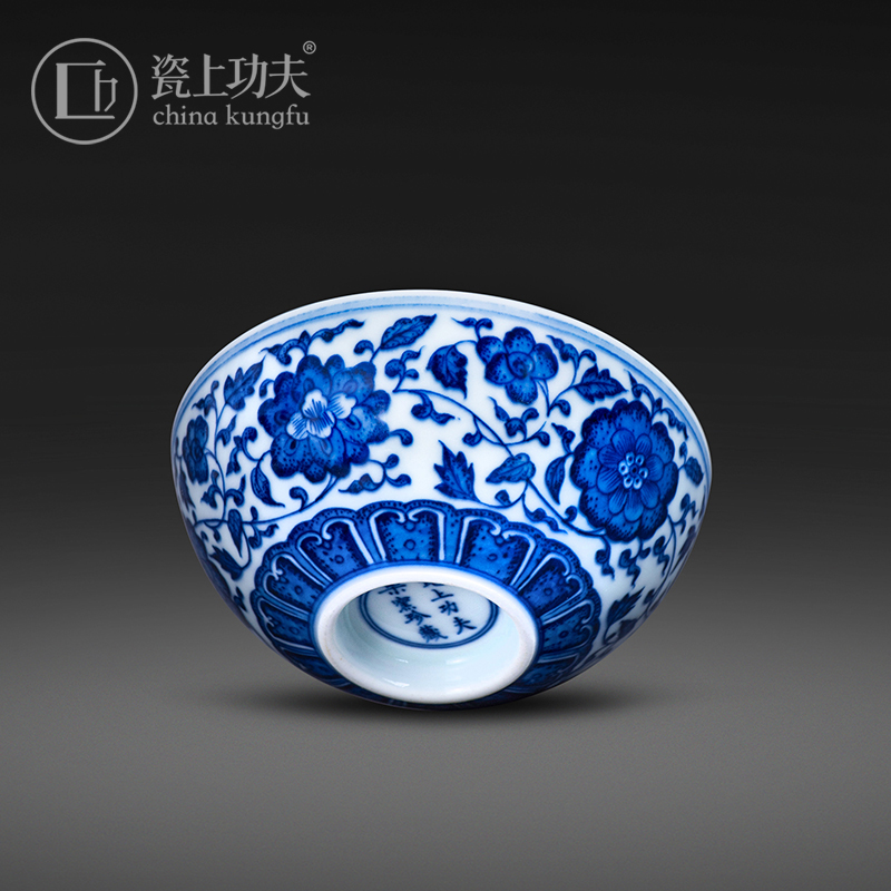 Jingdezhen blue and white master cup tie up branch lotus pure manual hand - made maintain kung fu tea tea set big bowl sample tea cup