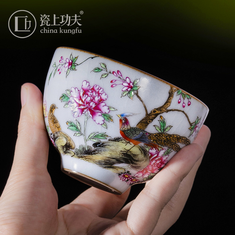 Jingdezhen your up ceramic sample tea cup kung fu tea cup colored enamel porcelain piece of hand - made of master cup single CPU