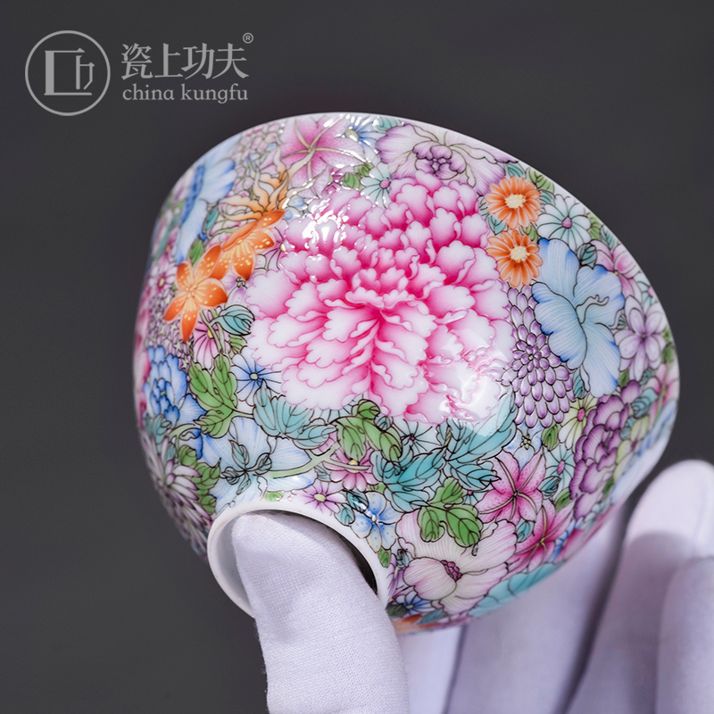 Flower is the master cup colored enamel hand - made teacup personal special single cup participants in high - grade jingdezhen tea set orphan works