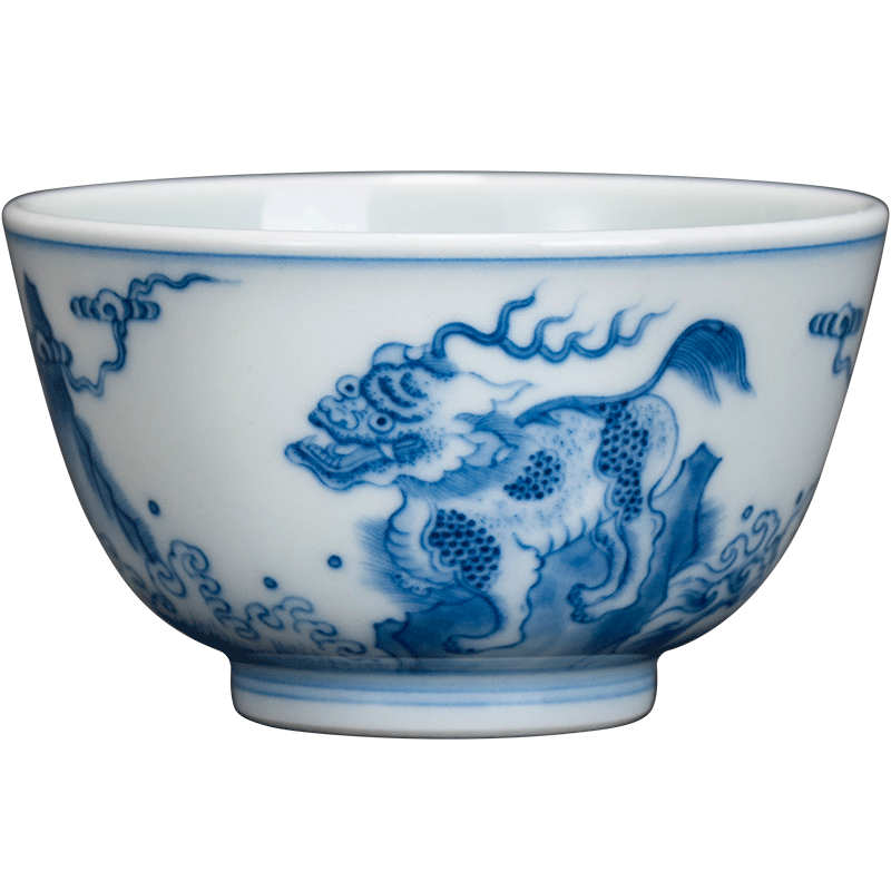 Kirin blue and white porcelain on kung fu masters cup single cup men 's manual hand - made kung fu noggin cups porcelain tea set