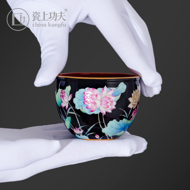 Jingdezhen manual hand - made colored enamel lotus kung fu master sample tea cup ceramic cup cup single CPU high - end ms