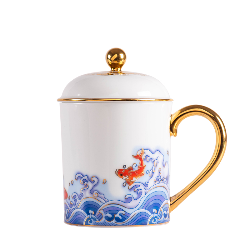 Jingdezhen ceramic cups a single move onward with cover large capacity office cup cup masters cup business gifts