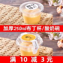 Thickened disposable 250ml pudding cup with lid transparent plastic cup jelly cup double leather milk bowl yogurt cup 100