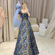 Banquet evening dress elegant annual meeting hosts dress French retro Heben wind high-end toast bride