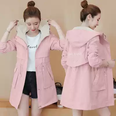 Pregnant women windbreaker medium long version 2021 Spring and Autumn New Korean version of personality fashion hot mom casual belly hooded jacket