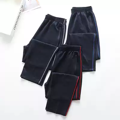 A bar school uniform pants for men and women White edge junior high school students big size two bars school pants Primary School summer thin model