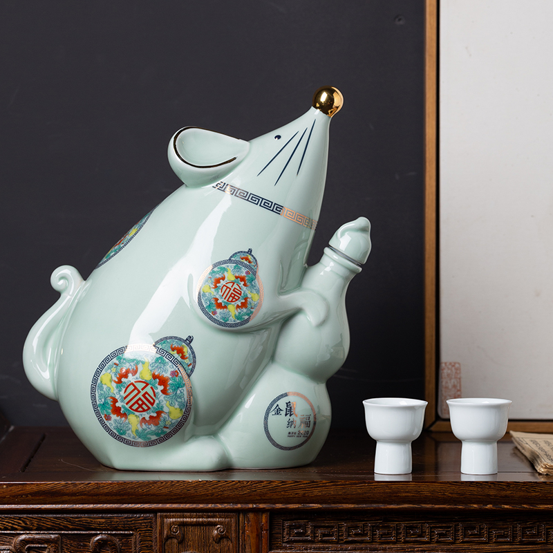 Ceramic bottle gold rat fortune jar empty bottles of wine three catties jingdezhen jars with creative little hip