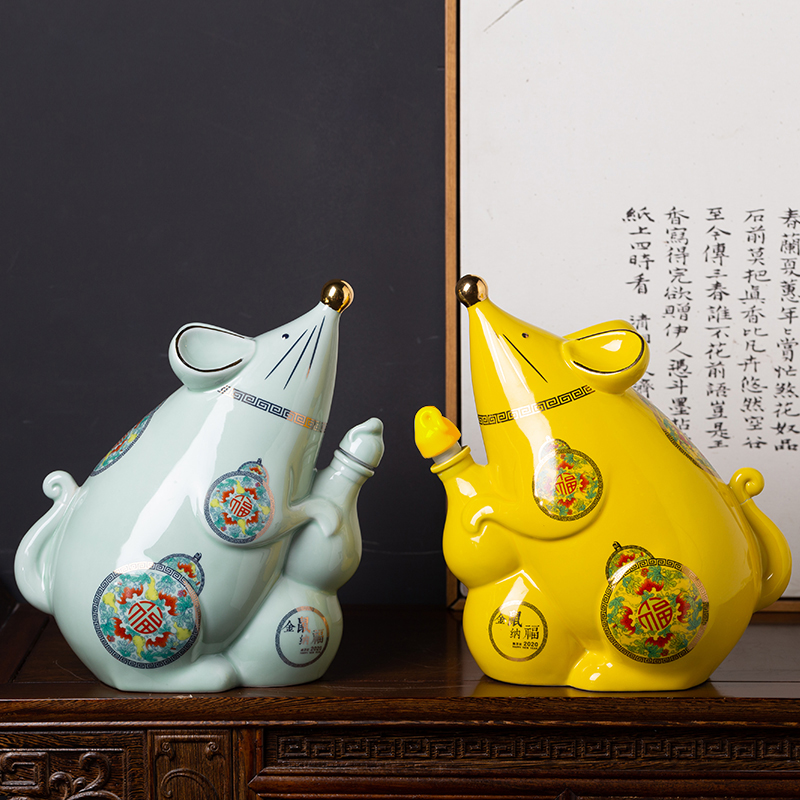 Ceramic bottle gold rat fortune jar empty bottles of wine three catties jingdezhen jars with creative little hip