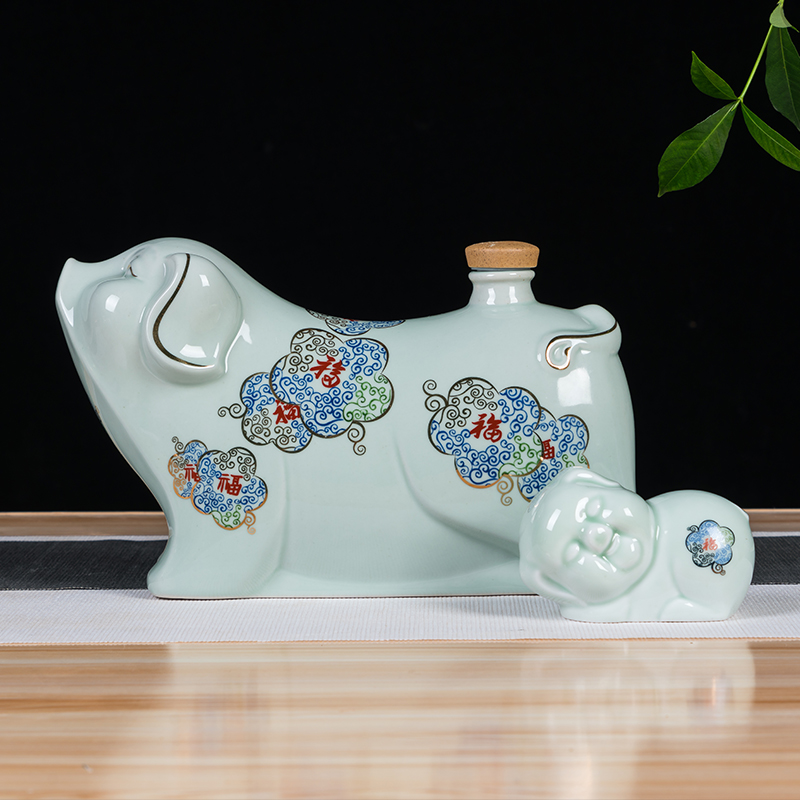 Jingdezhen ceramic zodiac bottle gift custom creative 1.5 jin three catties liquor wine bottle sealed jars