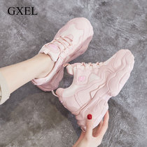 Invisible Inside Heightening Older Daddy Shoes Women Ins Tide 2021 Spring New Breathable THIN THICK BOTTOM PINK MESH FACE SHOES