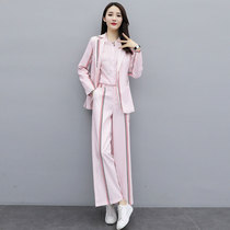 Coolga Korean version of the trend casual striped lapel temperament simple autumn fashion three-piece female 8156
