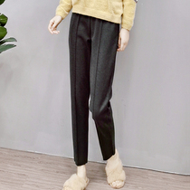 Kujia new product simple elastic waist elegant solid color comfortable trend personality casual woolen pants female 6924