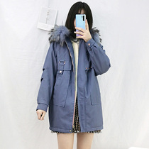 Coolga fashion autumn and winter loose hooded real fur collar Rex rabbit hair lining comfortable new parker coat 19962