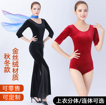 Golden velvet autumn and winter body etiquette training suit suit female model catwalk performance dance practice suit custom logo